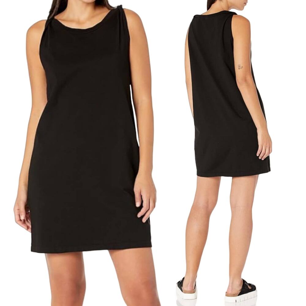 Monrow Twisted Shoulder T Shirt Dress Tank Organic Recycled Cotton Mini Black S